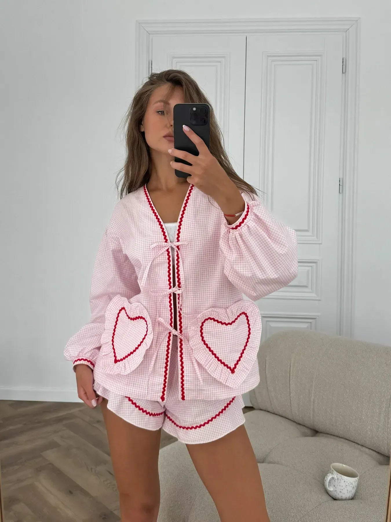 Sweetheart Gingham Pajama Set – Pink & Red