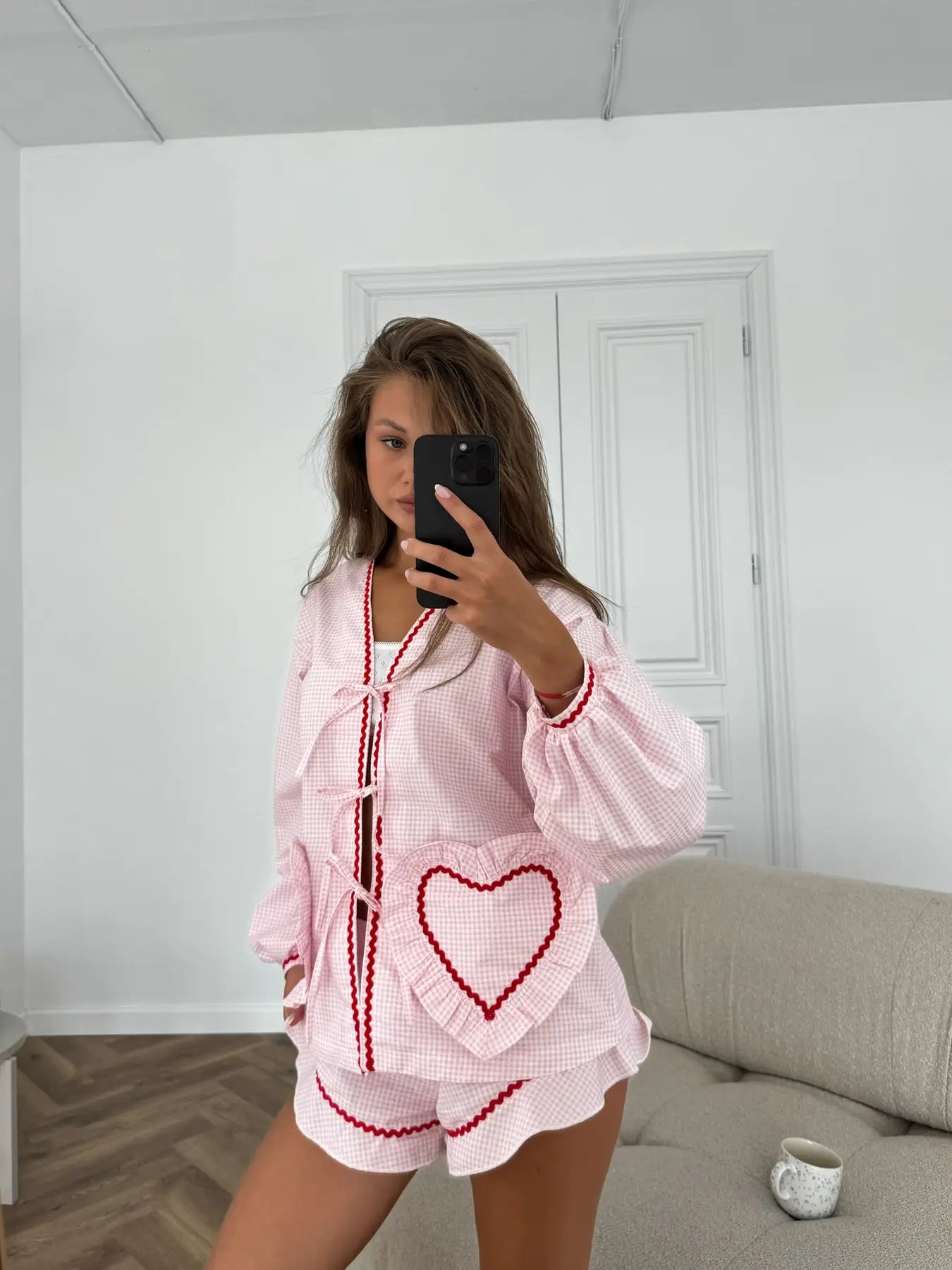 Sweetheart Gingham Pajama Set – Pink & Red