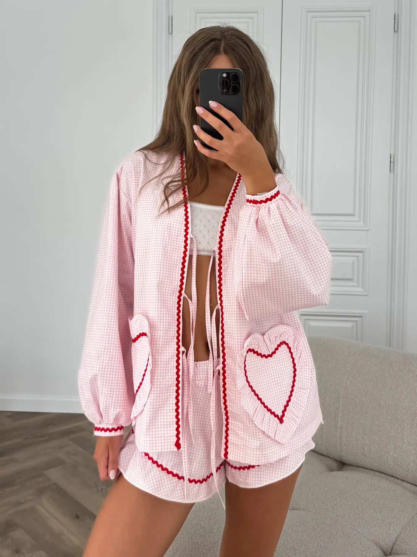 Sweetheart Gingham Pajama Set – Pink & Red